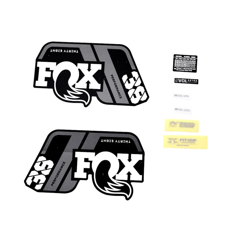 FOX Fork 38 Decal Kit: P-S Grey Logo Matte Black 2021