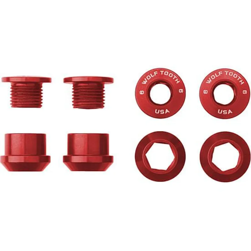 Wolf Tooth 4-pack X1 Chainring Nuts and Bolts in Red-1