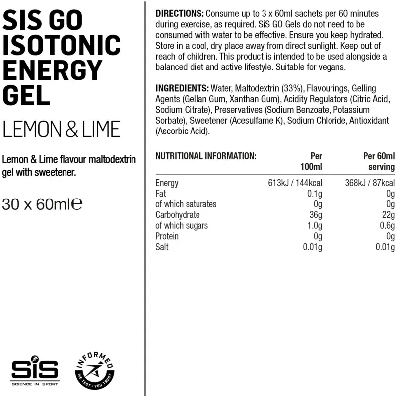 Science in Sport GO Isotonic 30 Pack Energy Gels in Lemon and Lime-2