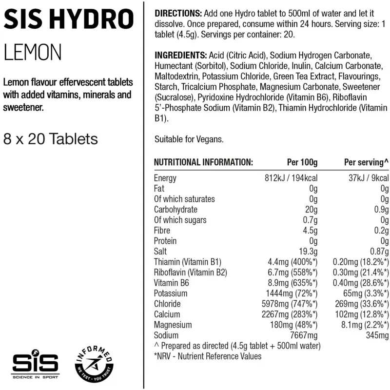 Science in Sport GO Hydro Hydration Drink Tablets in Lemon-1