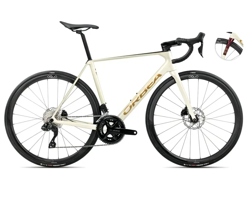 Orbea Orca M35i Road Bike In Ivory White/Burgundy Gloss/Vulcano Matt