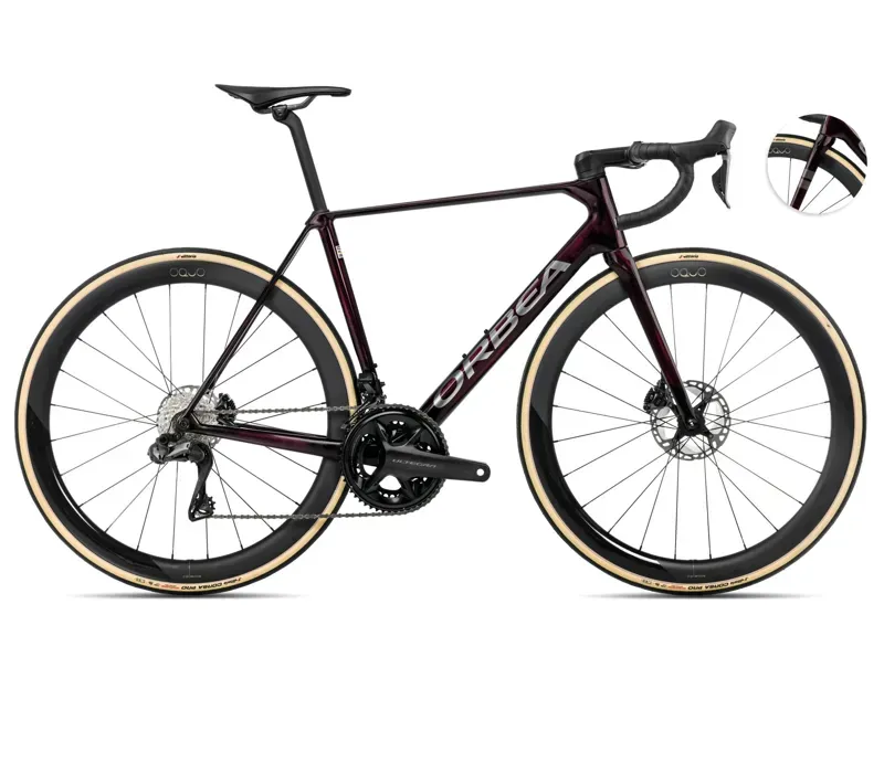 Orbea Orca M20iLtd PWR Road Bike In Wine Red/Titanium Gloss