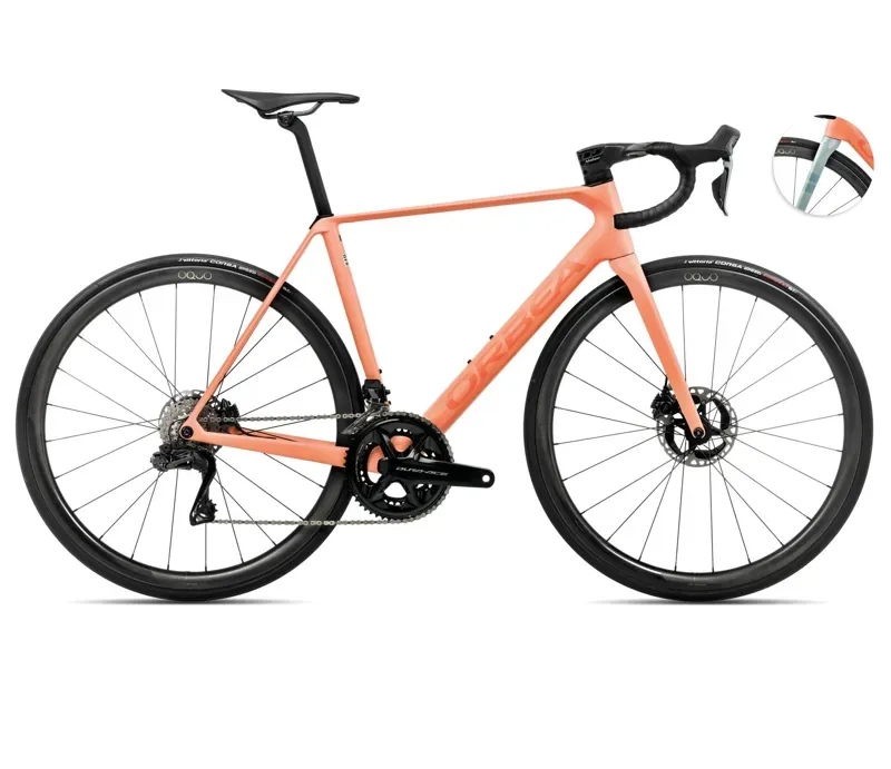 Orbea Orca M10iLtd PWR Road Bike In Orange Cloud Matt/Stone Blue Matt-Gloss
