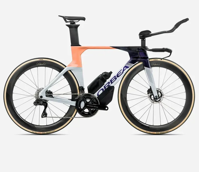 Orbea Ordu M10iltd Triathlon Bike In Halo Silver/Tanzanite C. View/Orange Cloud Gloss