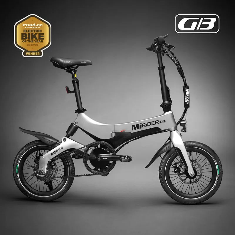 MiRiDER One GB3 16in folding ebike finished in Platinum Silver