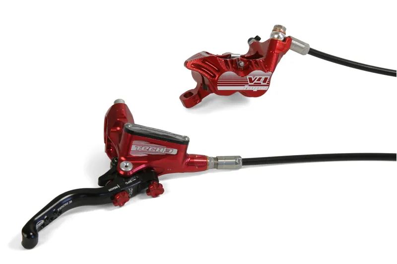Hope Tech 3 Disc Brake Standard Hose with V4 Calipers in Red