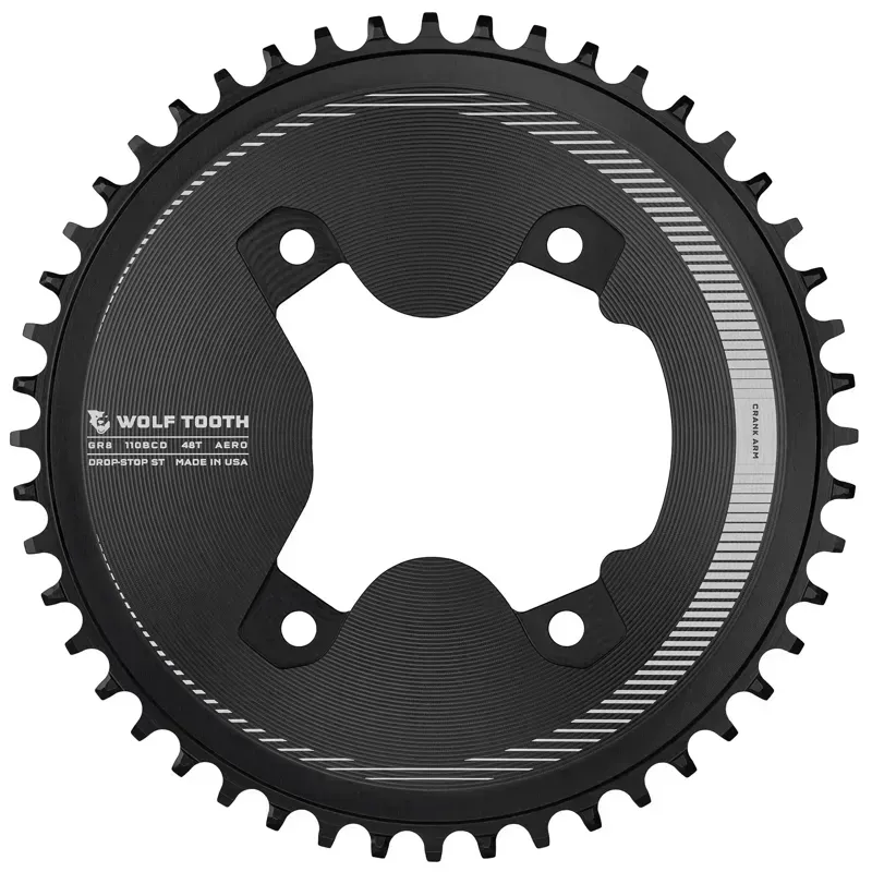 Wolf Tooth Shimano GRX 110 BCD Asymmetric Aero 52T Chainrings in Black 